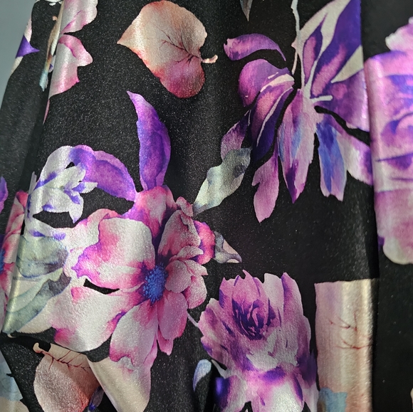 Nwt TAMO Desgin Black Floral Open Kimono Duster OSFM - Picture 3 of 9